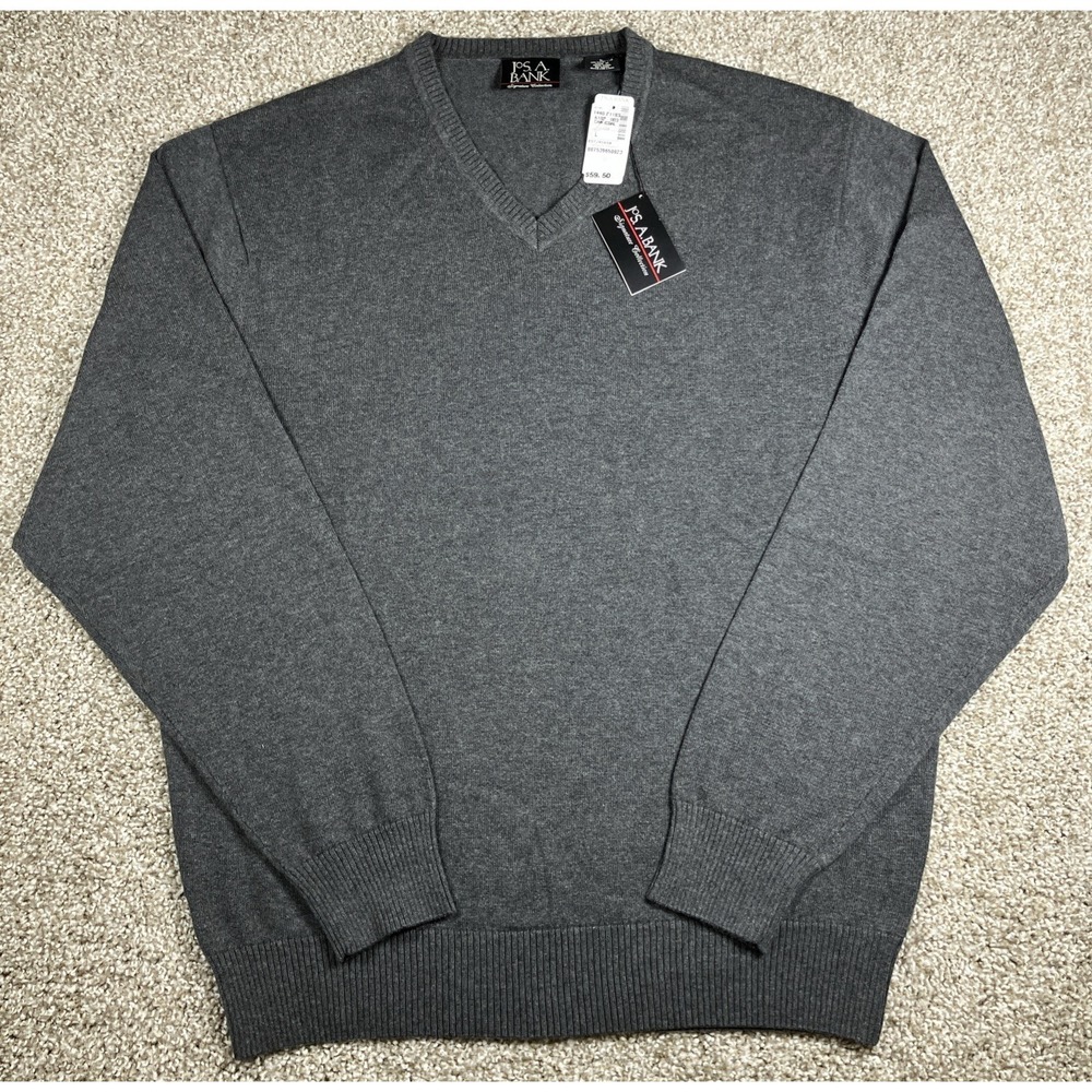 Jos A Bank Sweater Signature Collection Men's Large Gray 100% Cotton NWT